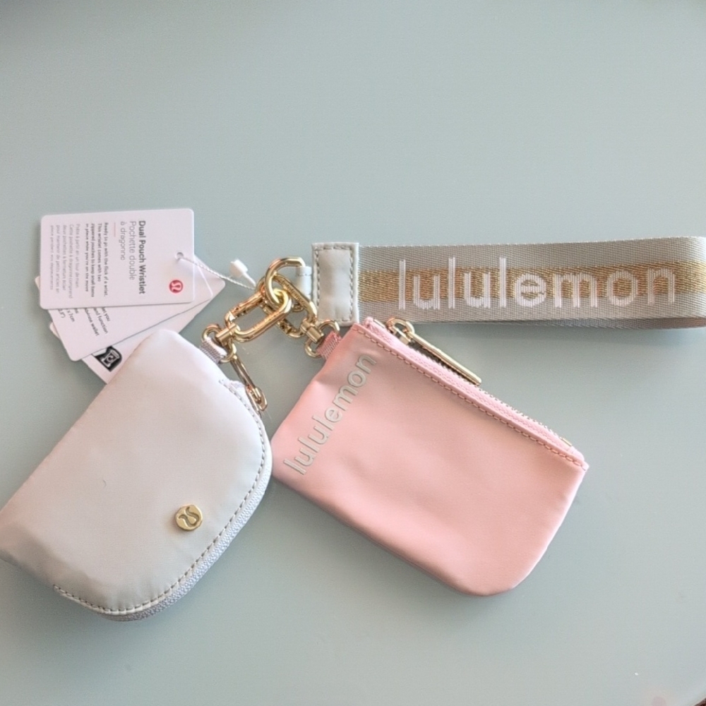 Lululemon Athletica Cream and Pink Key & Card Holders Set